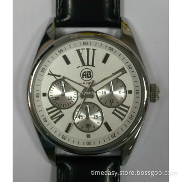 New Analog White Dial Big Roman Number Three Sub Dial Watch with Factory Price Wholesale